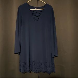 Long Sleeve Eyelet Blue Dress